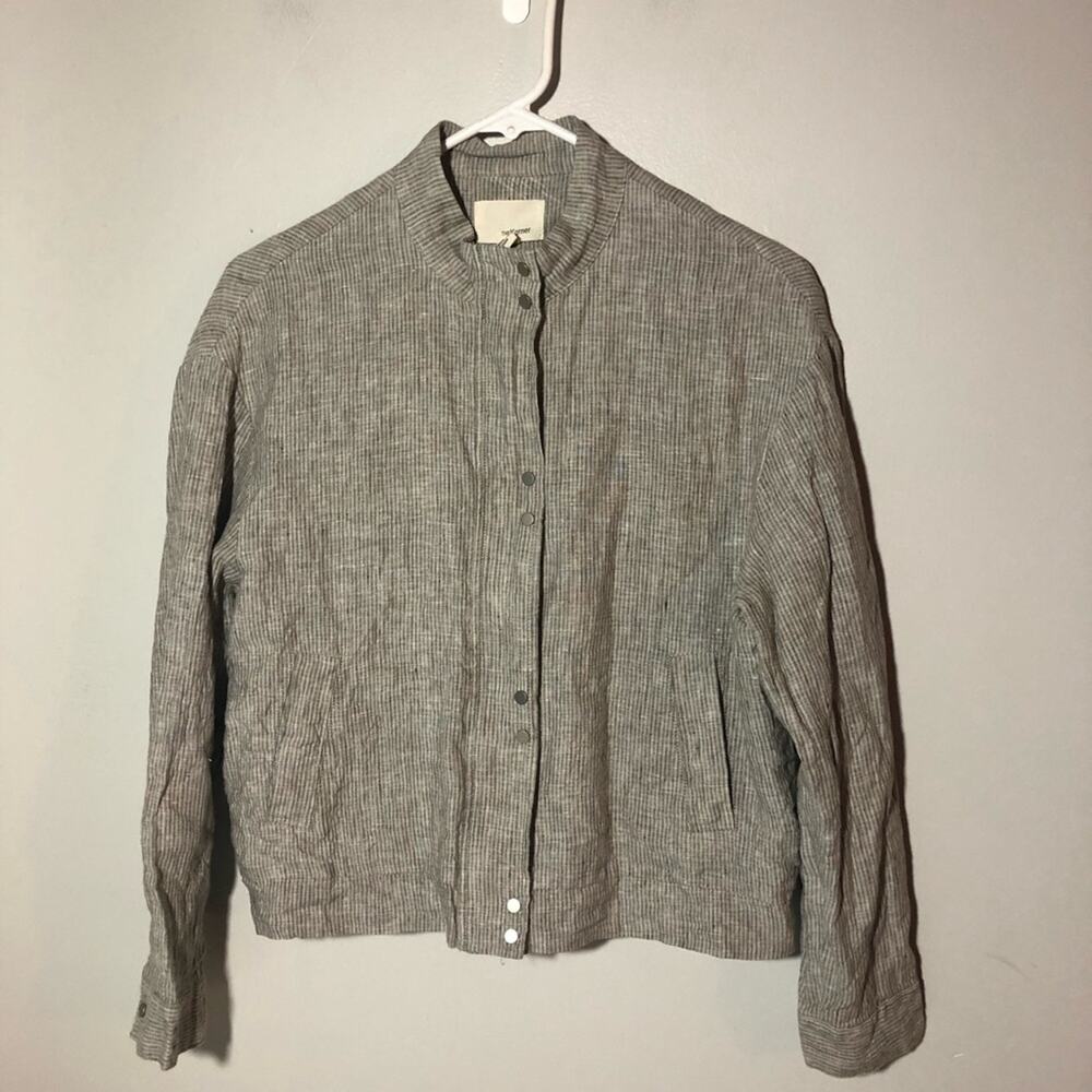 Anthropologie the korner linen bomber lightweight jackets womens S grey striped